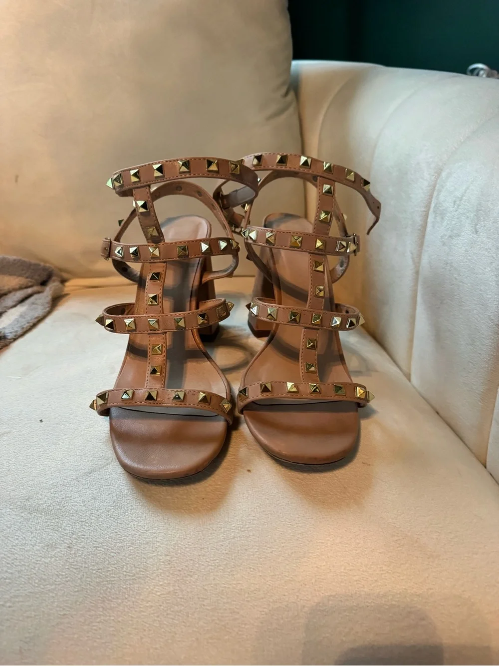 ShuShop Brown Strappy Studded Heels